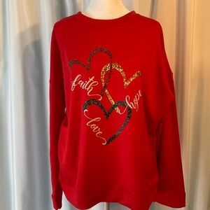 Faith Hope Love Red Heart Valentine Graphic Women's Sweatshirt.